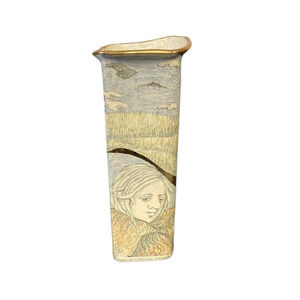 Mary Lou & Edward Higgins Gold Glaze Ceramic Art Pottery Vase 1981 Vintage